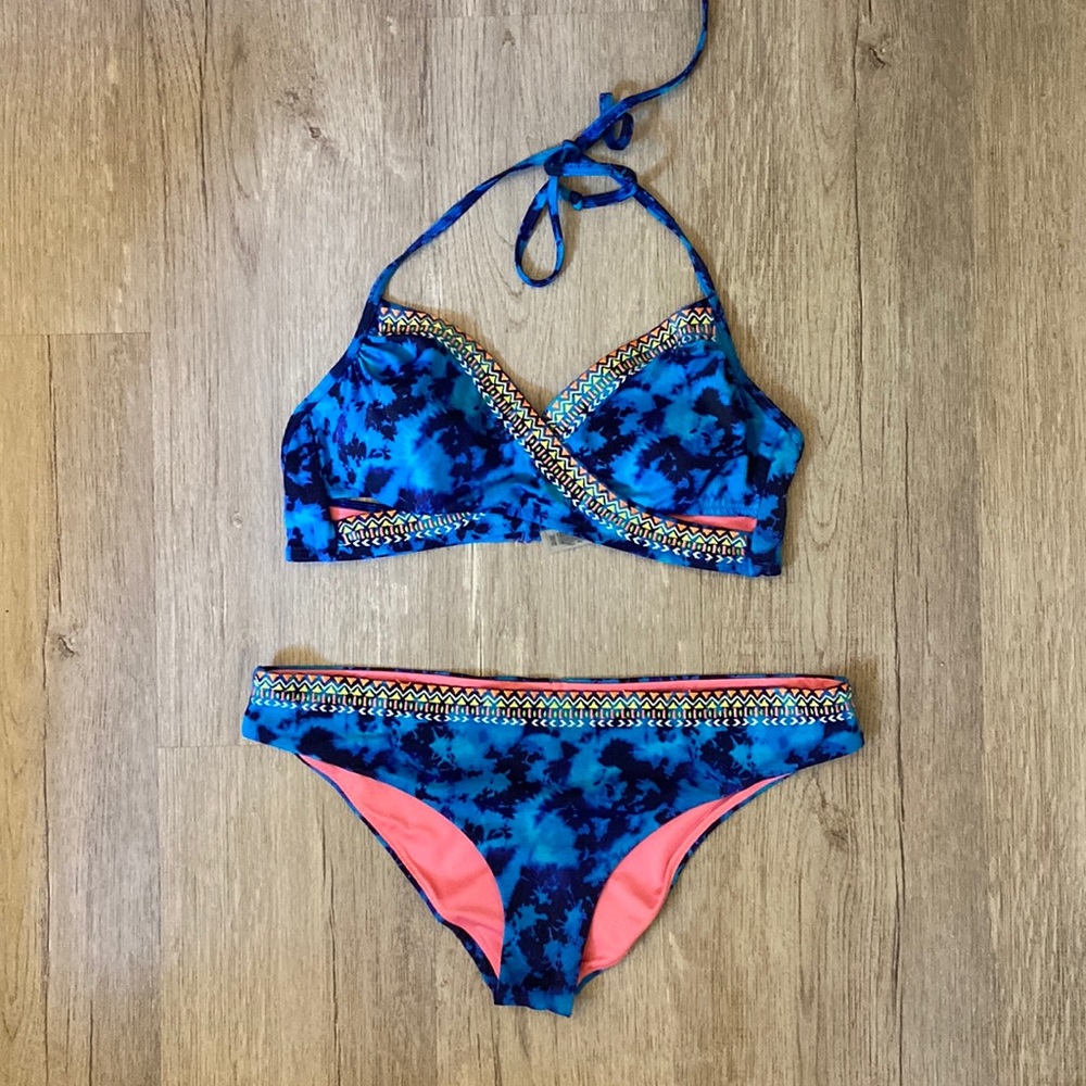 Victoria’s Secret PINK blue tie dye Aztec cross wrap bikini